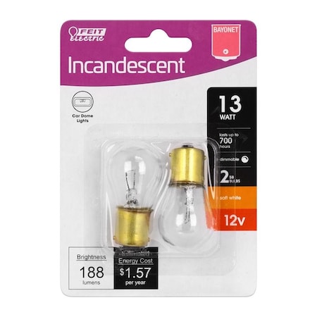 Feit Electric Feit 13 W S8 Specialty Incandescent Bulb Bayonet Soft White 2 pk BP93/HDRP